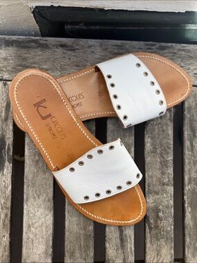 K.Jacques White Leather Eyelet Slide Sandals Size 40